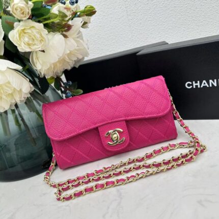Chanel chain crossbody bag diamond and litchi cowhide Rose red 50098 size: 19*10*3.5㎝